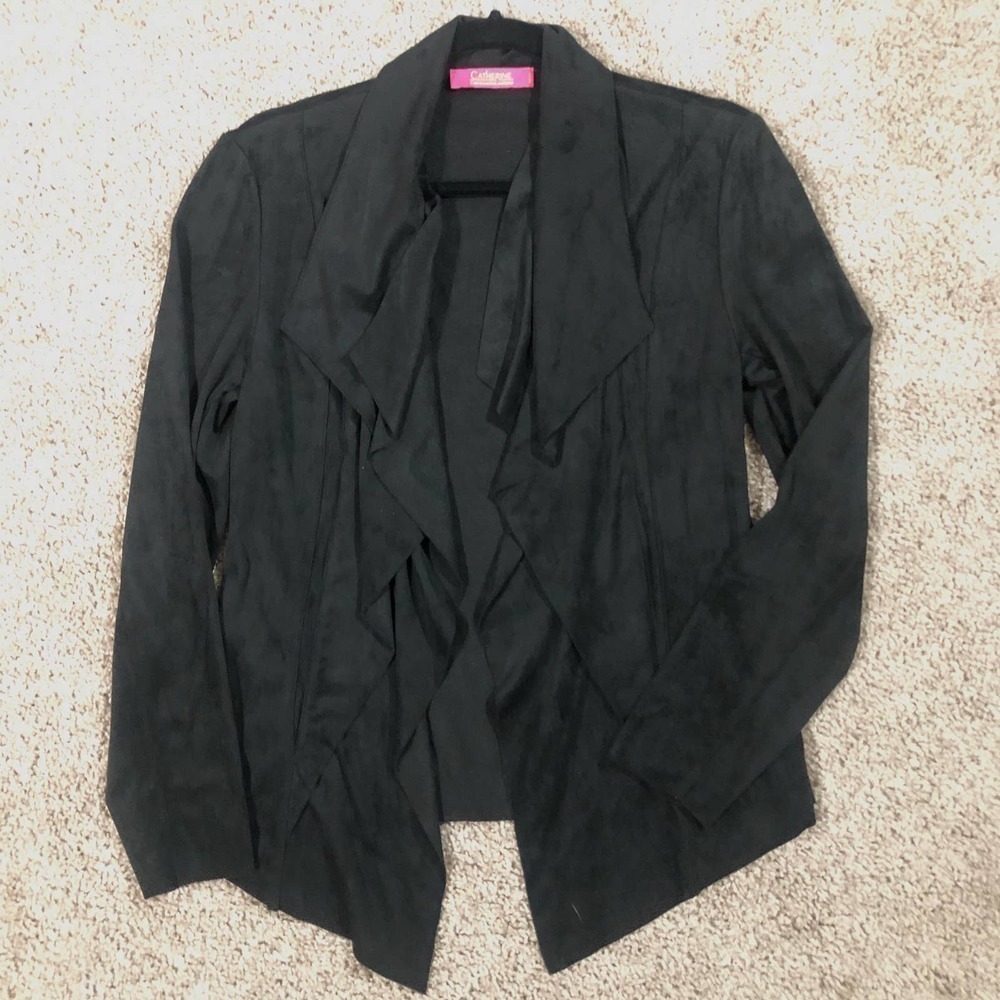 Catherine Malandrino Black Faux Suede Open Cascade Waterfall Jacket Petite Small - Picture 9 of 13